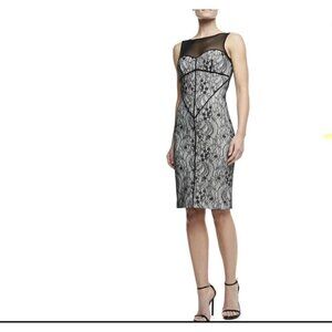 Halston Heritage Sleeveless Lace Dress Shell Black Nude Mesh Sz XS NWT